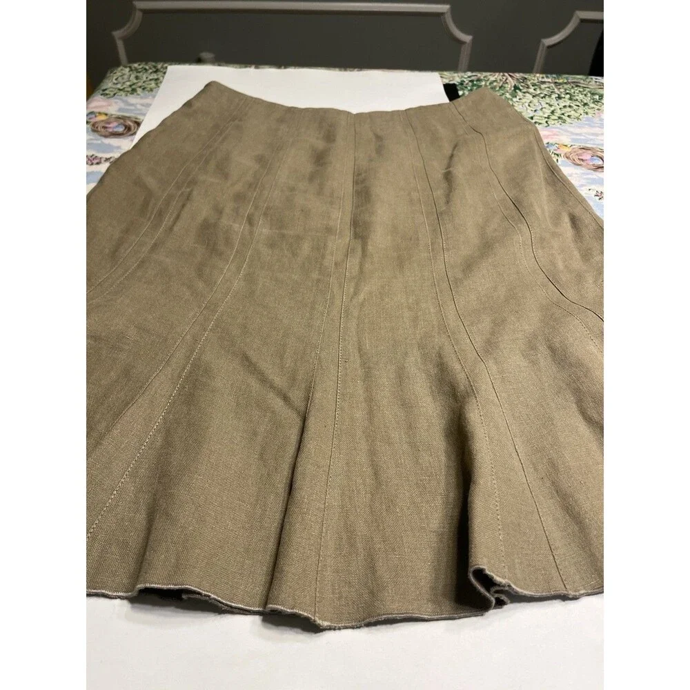 VINTAGE GUNEX Brown A-line Pencil Skirt Linen Women’s Sz 10 - Made In Italy